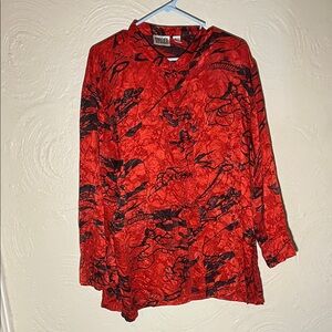 Vintage Red and Black Chinese style Button-Up Shirt